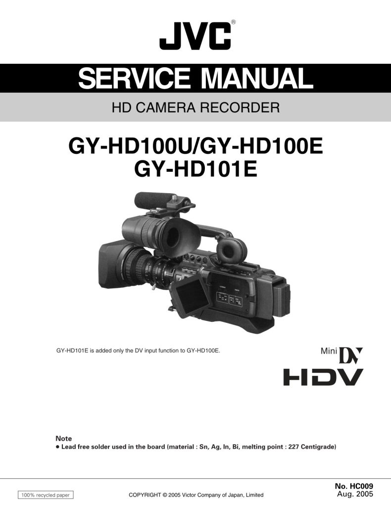JVC GY-HD100 HDV Service Manual EN (Instant Download)