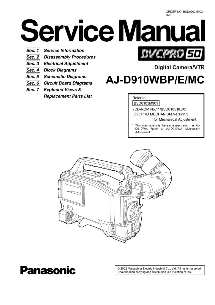 Panasonic AJ-D910 DVCPRO Service Manual EN (Instant Download)