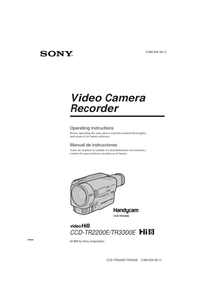 Sony CCD-TR2200E Video8 / Hi8 Owner Manual EN (Instant Download)