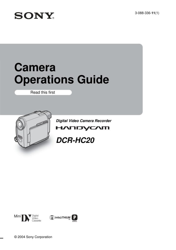 Sony DCR-HC20 MiniDV Owner Manual EN (Instant Download)