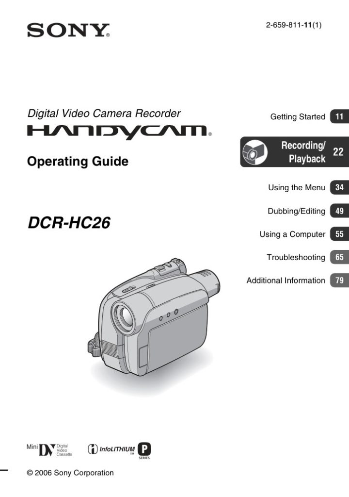 Sony DCR-HC26 MiniDV Owner Manual EN (Instant Download)