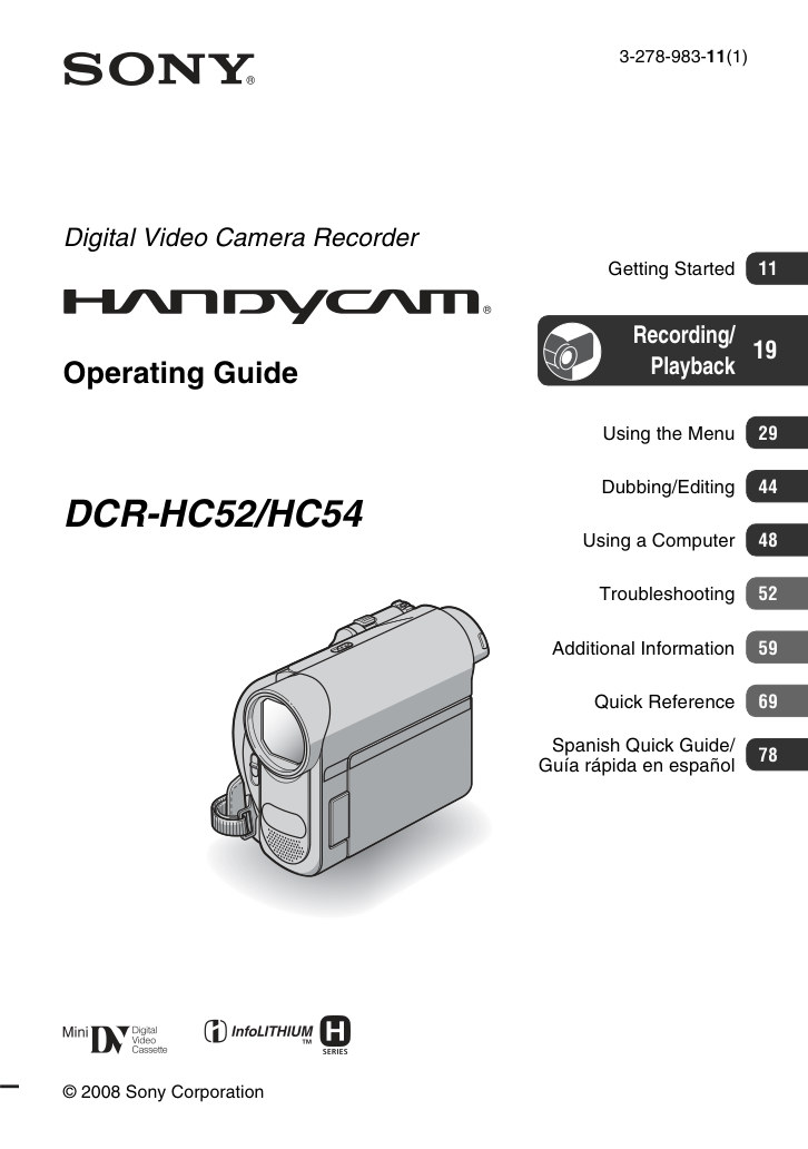 Sony DCR-HC52 MiniDV Owner Manual EN (Instant Download)