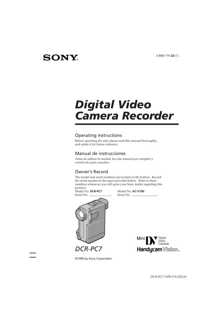 Sony DCR-PC7 MiniDV Owner Manual EN (Instant Download)