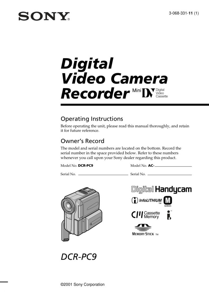 Sony DCR-PC9 MiniDV Owner Manual EN (Instant Download)