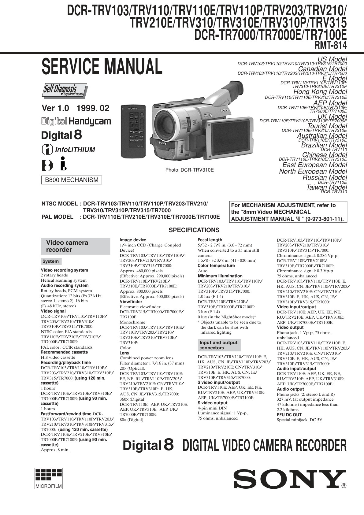 Sony DCR-TRV110 MiniDV Service Manual EN (Instant Download)