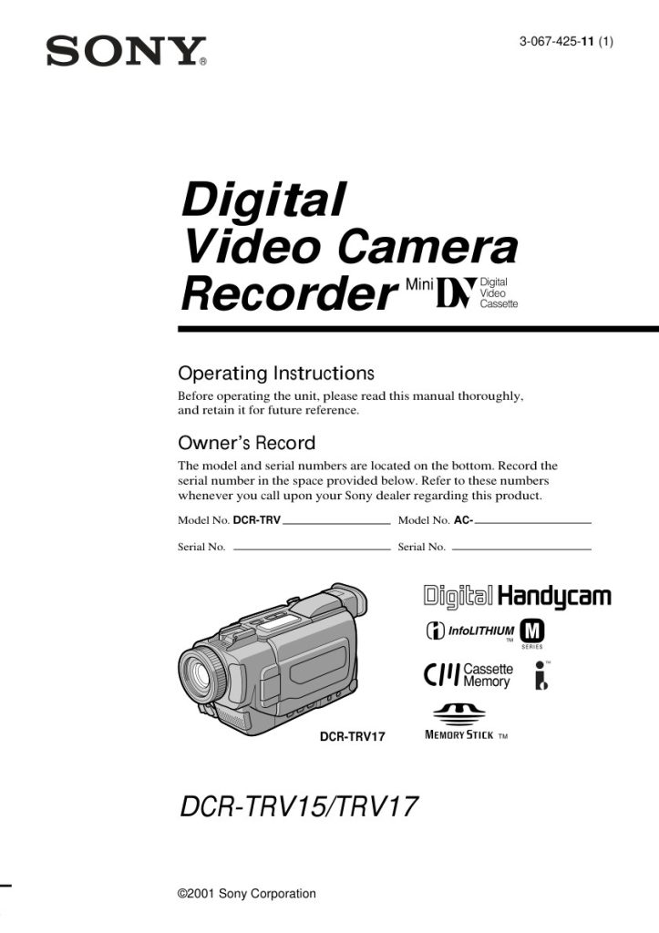 Sony DCR-TRV15 MiniDV Owner Manual EN (Instant Download)