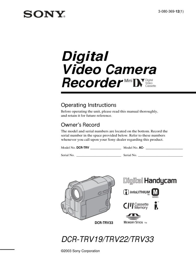 Sony DCR-TRV19 MiniDV Owner Manual EN (Instant Download)