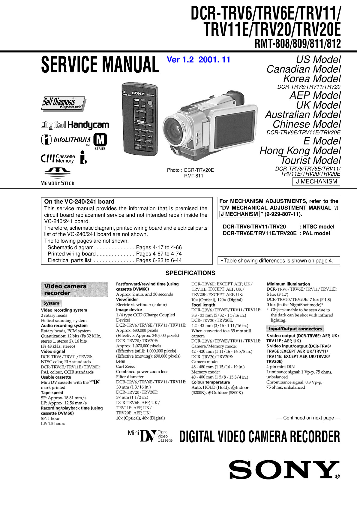 Sony DCR-TRV20 MiniDV Service Manual EN (Instant Download)