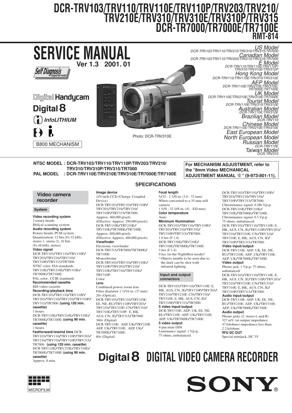 Sony DCR-TRV210 MiniDV Service Manual EN (Instant Download)
