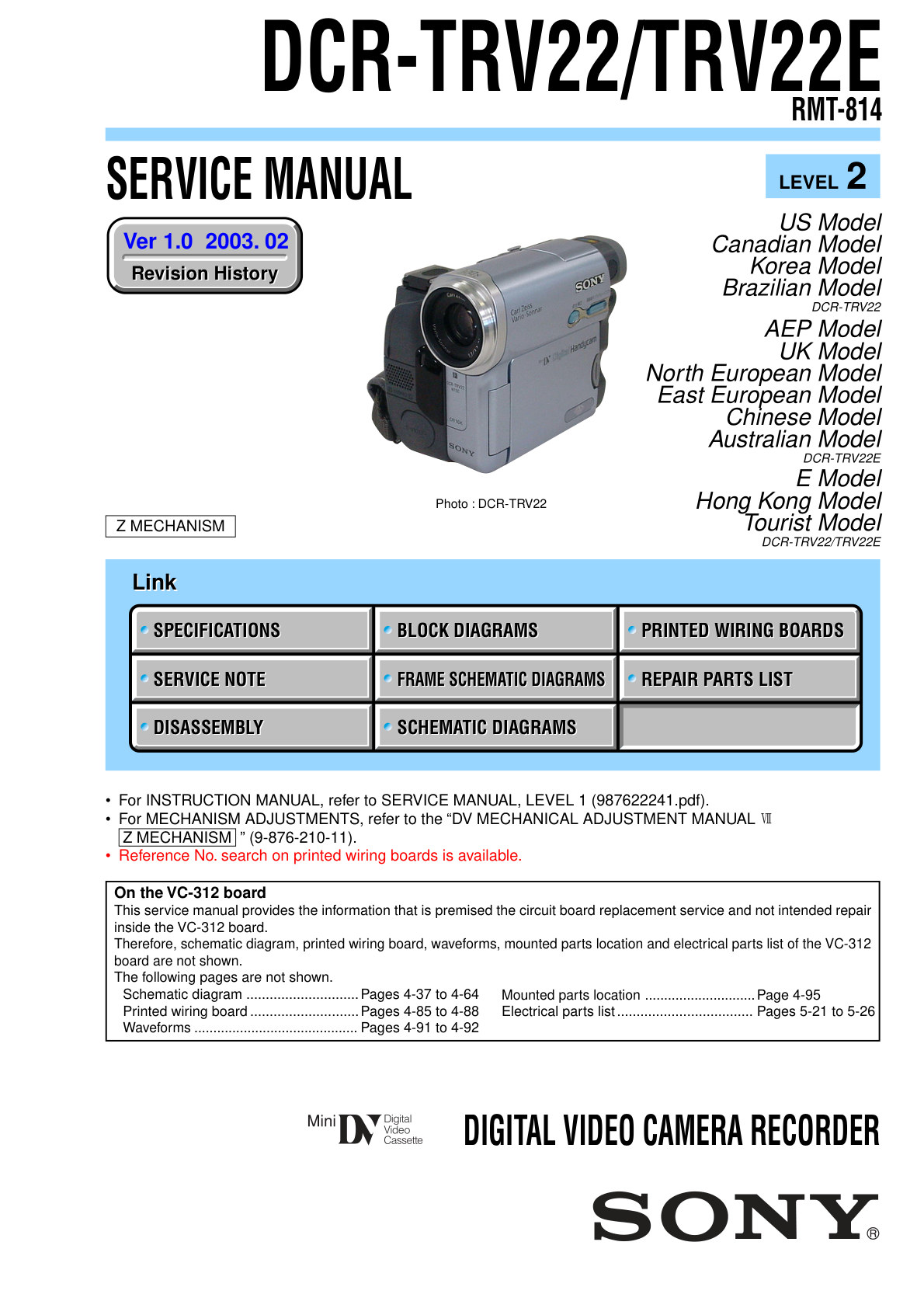 Sony DCR-TRV22 MiniDV Service Manual EN (Instant Download)