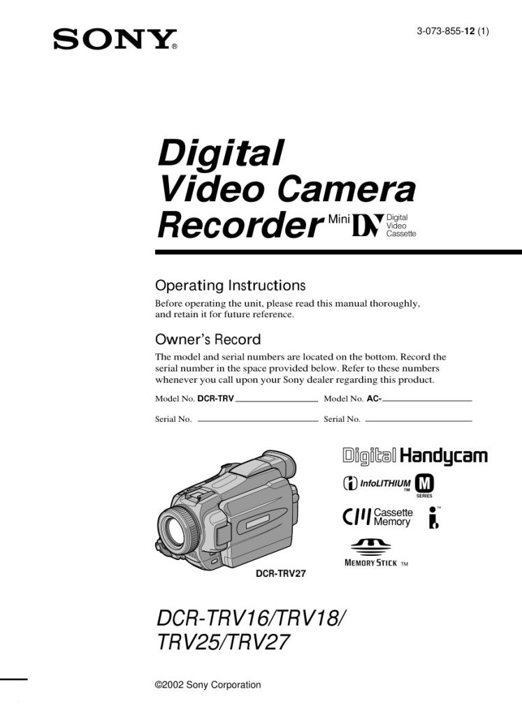 Sony DCR-TRV27 MiniDV Owner Manual EN (Instant Download)