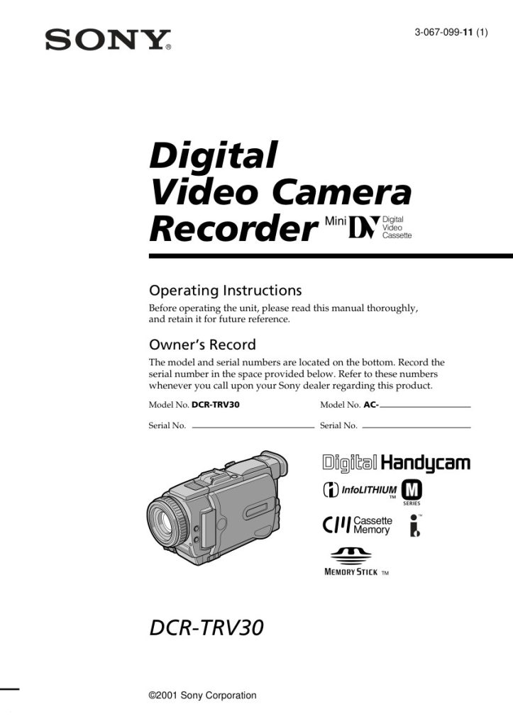 Sony DCR-TRV30 MiniDV Owner Manual EN (Instant Download)