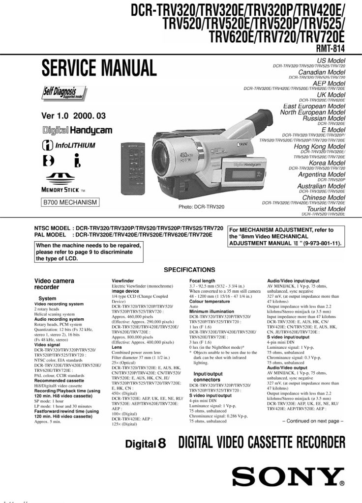Sony DCR-TRV320 Digital8 Service Manual EN (Instant Download)