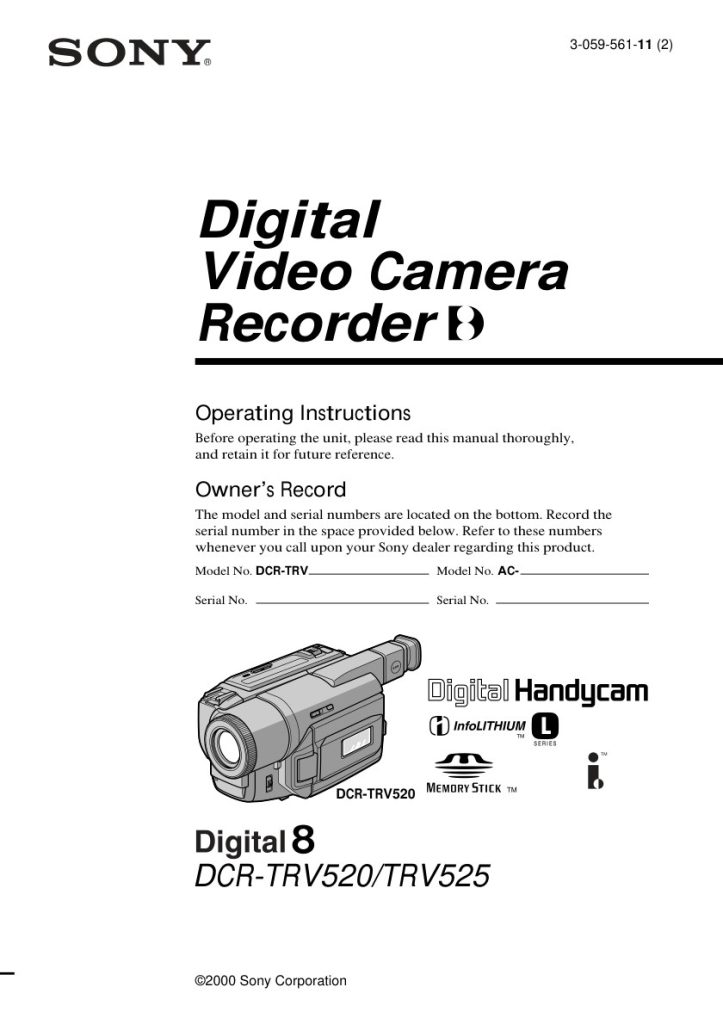 Sony DCR-TRV520 Digital8 Owner Manual EN (Instant Download)