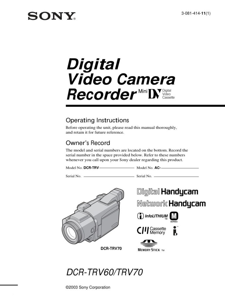 Sony DCR-TRV70 MiniDV Owner Manual EN (Instant Download)