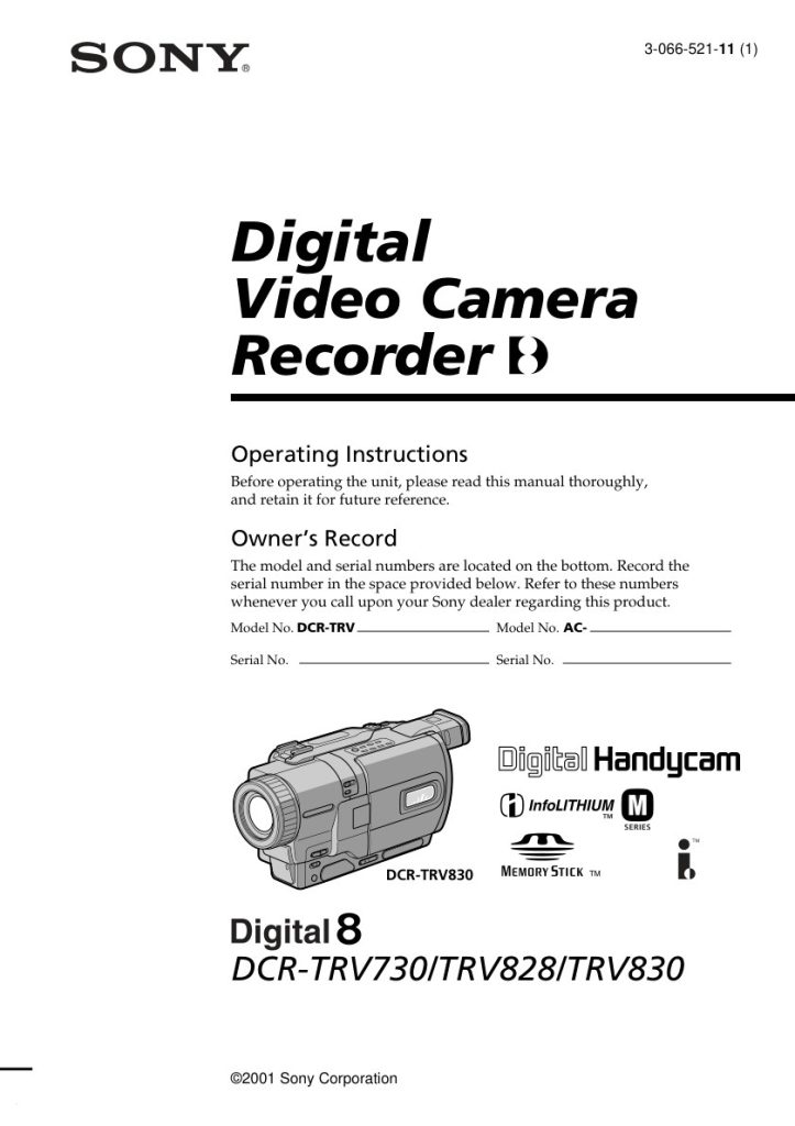 Sony DCR-TRV730 Digital8 Owner Manual EN (Instant Download)