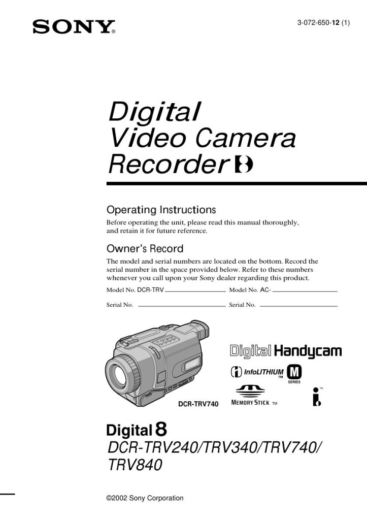Sony DCR-TRV840 MiniDV Owner Manual EN (Instant Download)