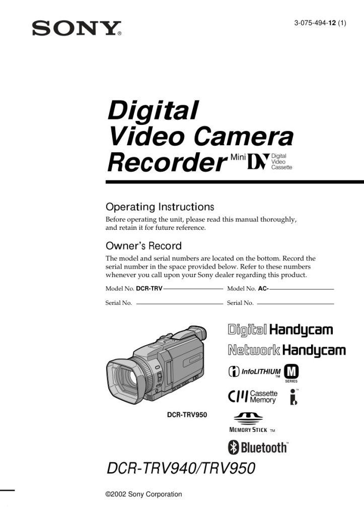 Sony DCR-TRV940 MiniDV Owner Manual EN (Instant Download)