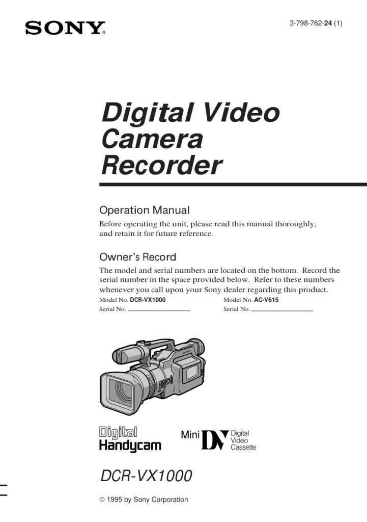 Sony DCR-VX1000 MiniDV Owner Manual EN (Instant Download)