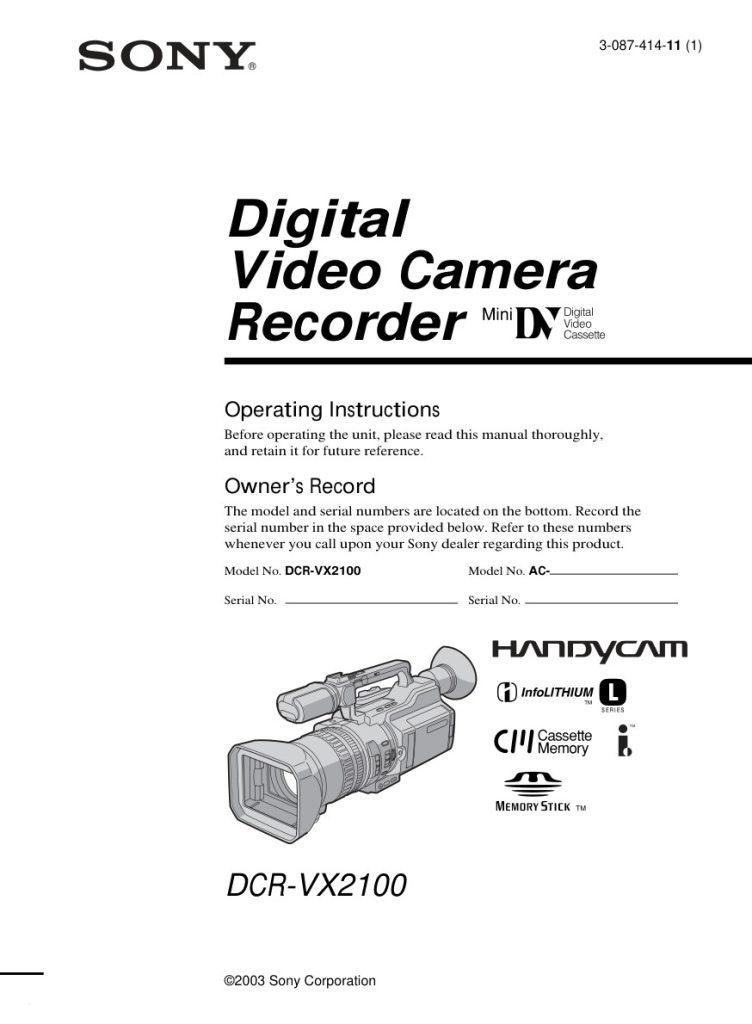 Sony DCR-VX2100 MiniDV Owner Manual EN (Instant Download)