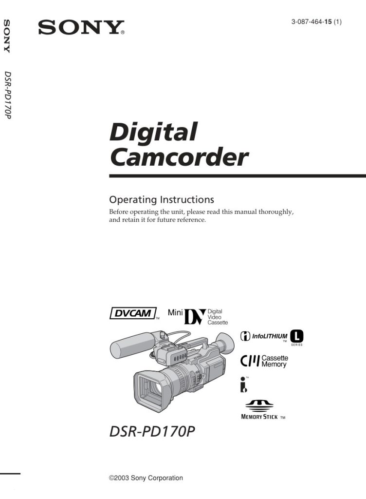 Sony DSR-PD170P DVCAM Owner Manual EN (Instant Download)