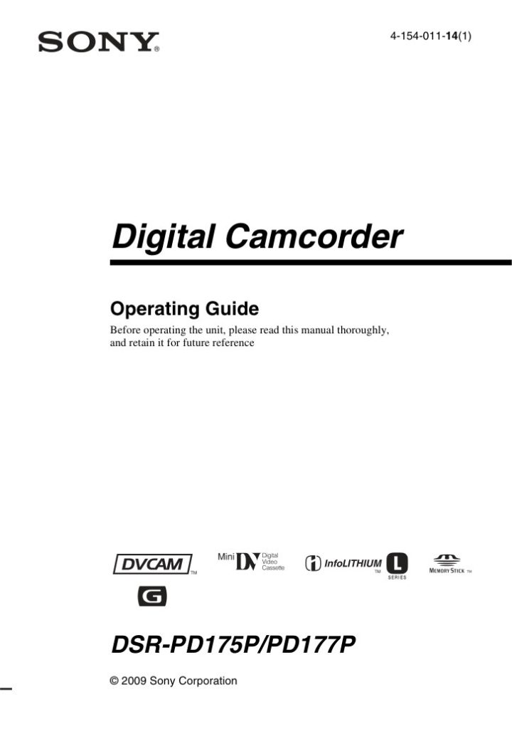 Sony DSR-PD175P DVCAM Owner Manual EN (Instant Download)