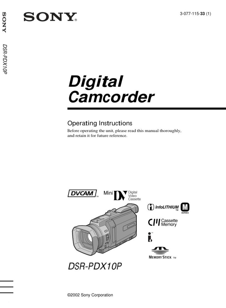 Sony DSR-PDX10P DVCAM Owner Manual EN (Instant Download)