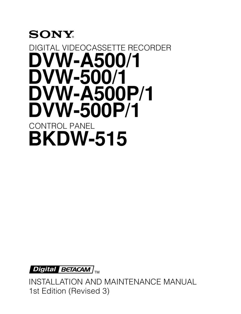 Sony DVW-A500 Betacam Service Manual EN (Instant Download)