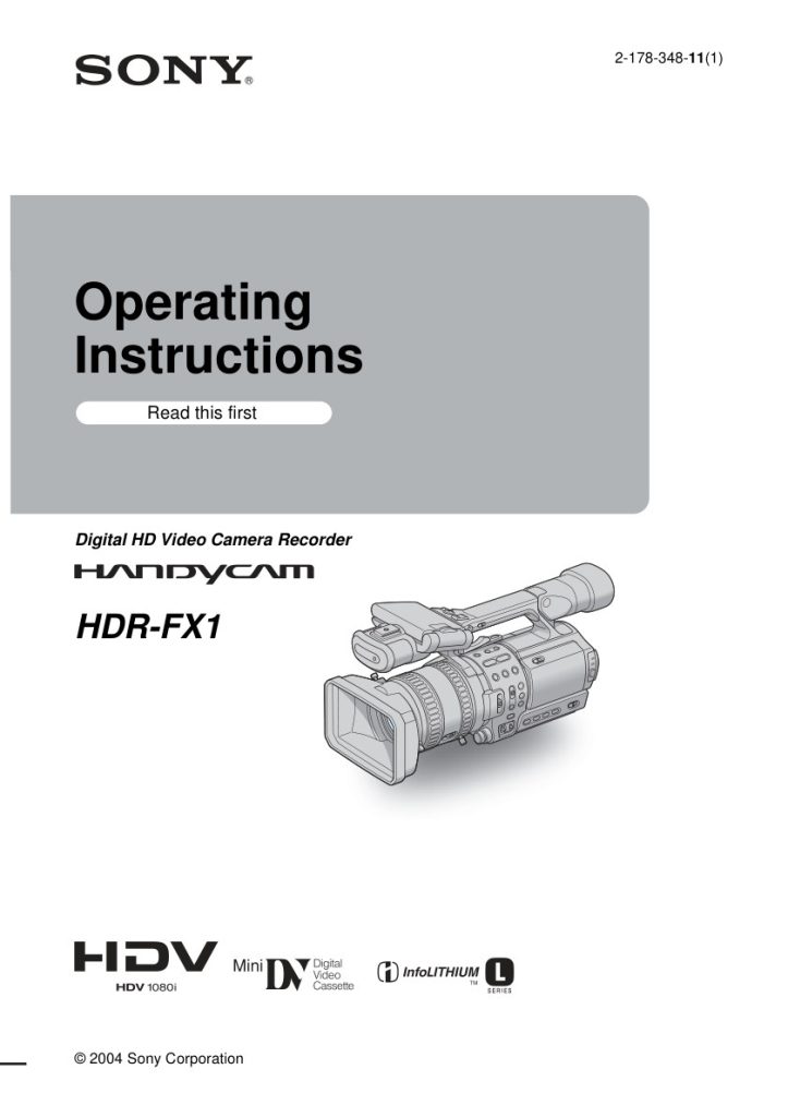 Sony HDR-FX1 HDV Owner Manual EN (Instant Download)