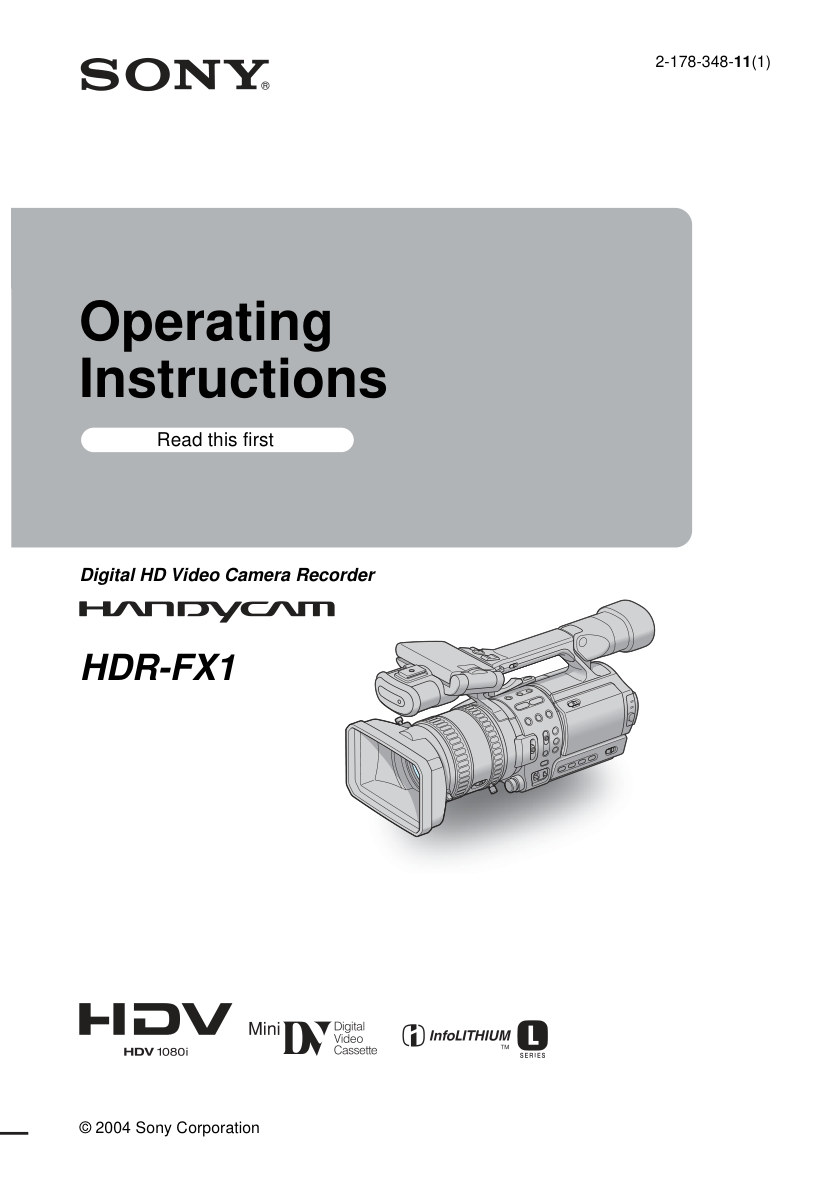 Sony HDR-FX1 HDV Owner Manual EN (Instant Download)
