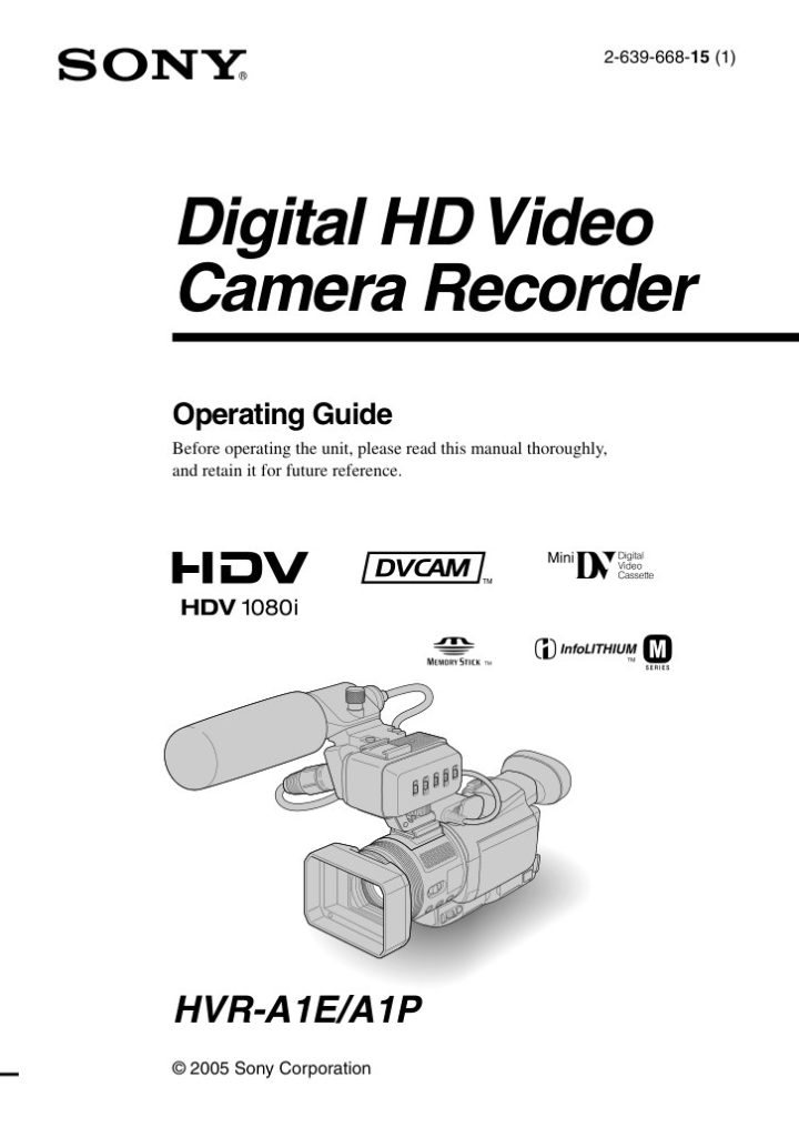 Sony HVR-A1E HDV Owner Manual EN (Instant Download)