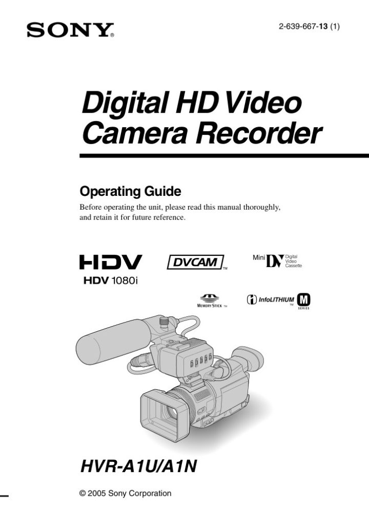 Sony HVR-A1N HDV Owner Manual EN (Instant Download)