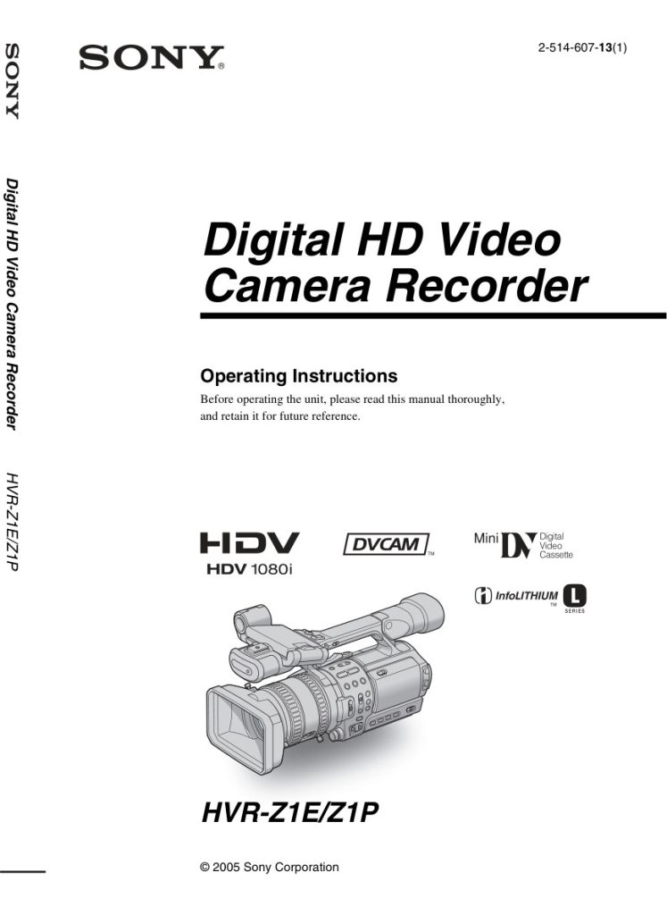 Sony HVR-Z1E HDV Owner Manual EN (Instant Download)