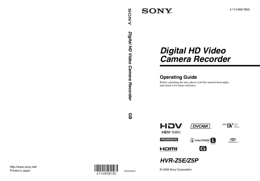 Sony HVR-Z5E HDV Owner Manual EN (Instant Download)