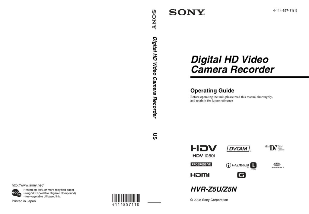 Sony HVR-Z5U HDV Owner Manual EN (Instant Download)