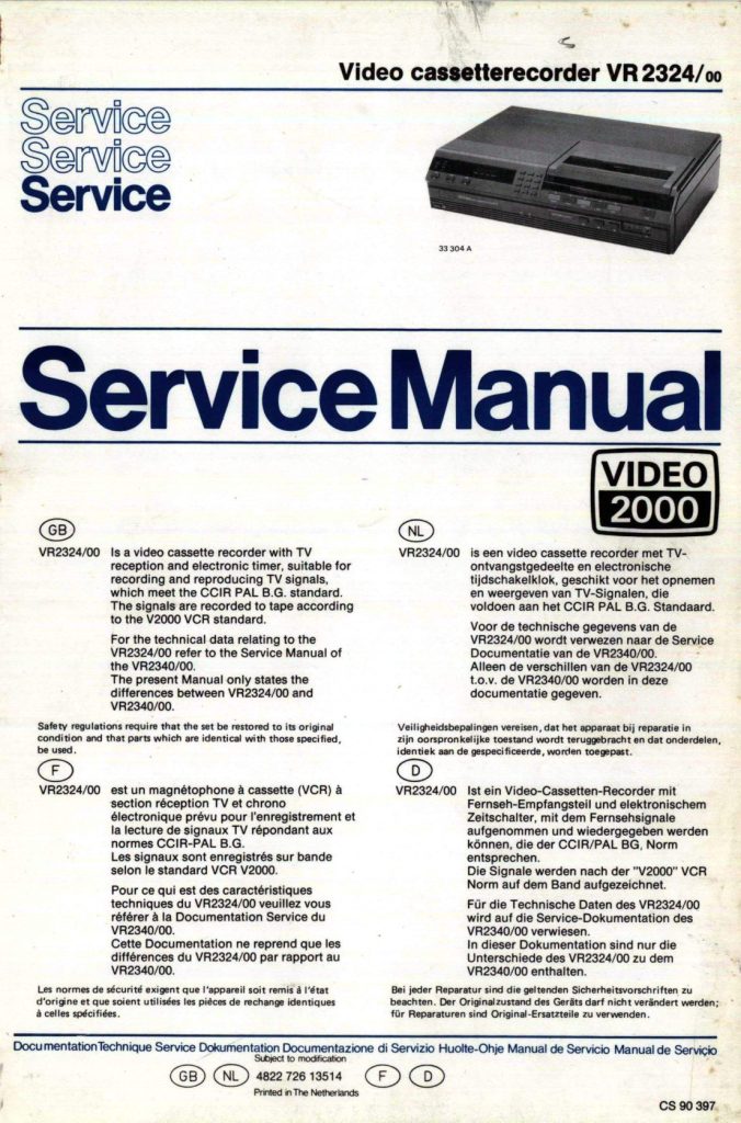 Philips VR2324 Video 2000 Owner Manual EN (Instant Download)