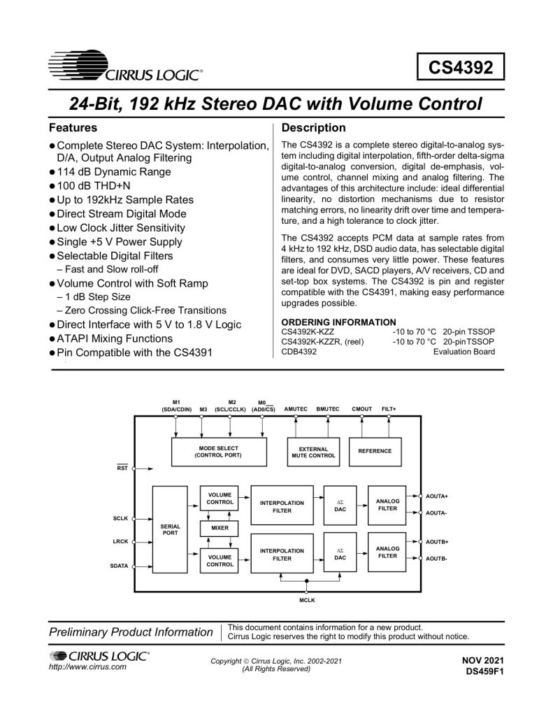 CS4392 Datasheet (Instant Download)