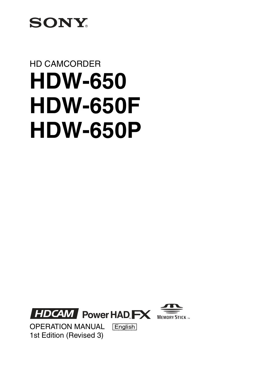 Sony HDW-650 HDCAM / XDCAM Owner Manual EN (Instant Download)