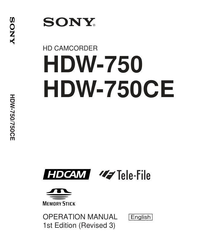 Sony HDW-750CE HDCAM / XDCAM Owner Manual EN (Instant Download)