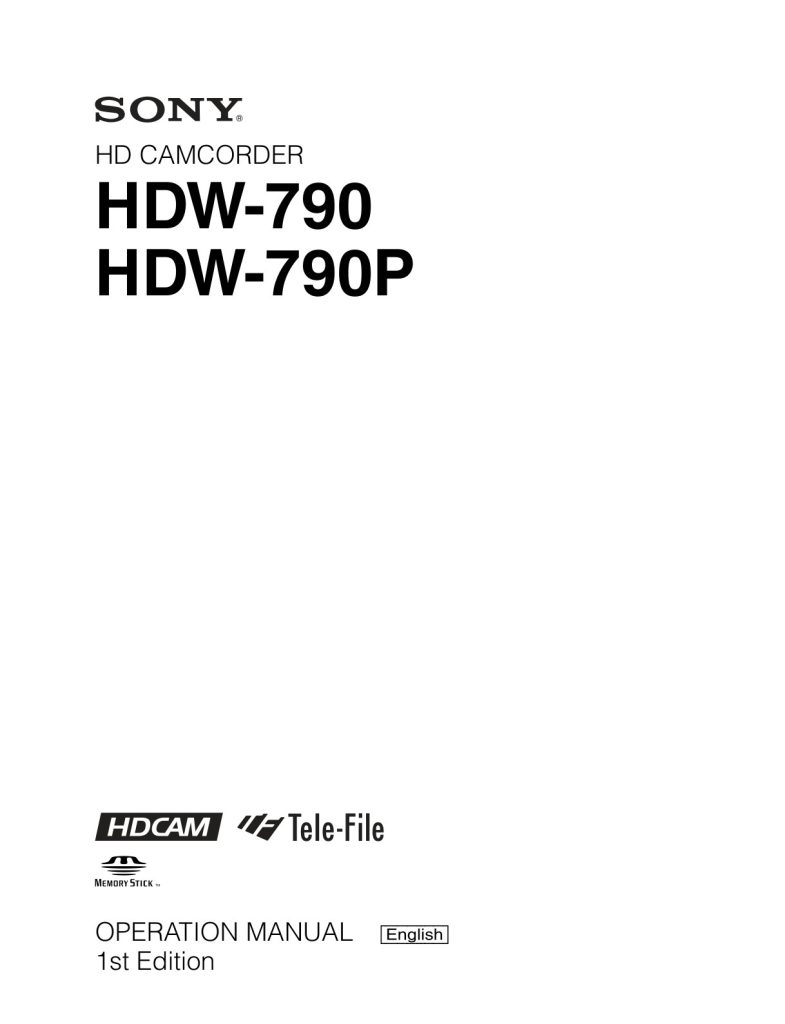 Sony HDW-790 HDCAM / XDCAM Owner Manual EN (Instant Download)