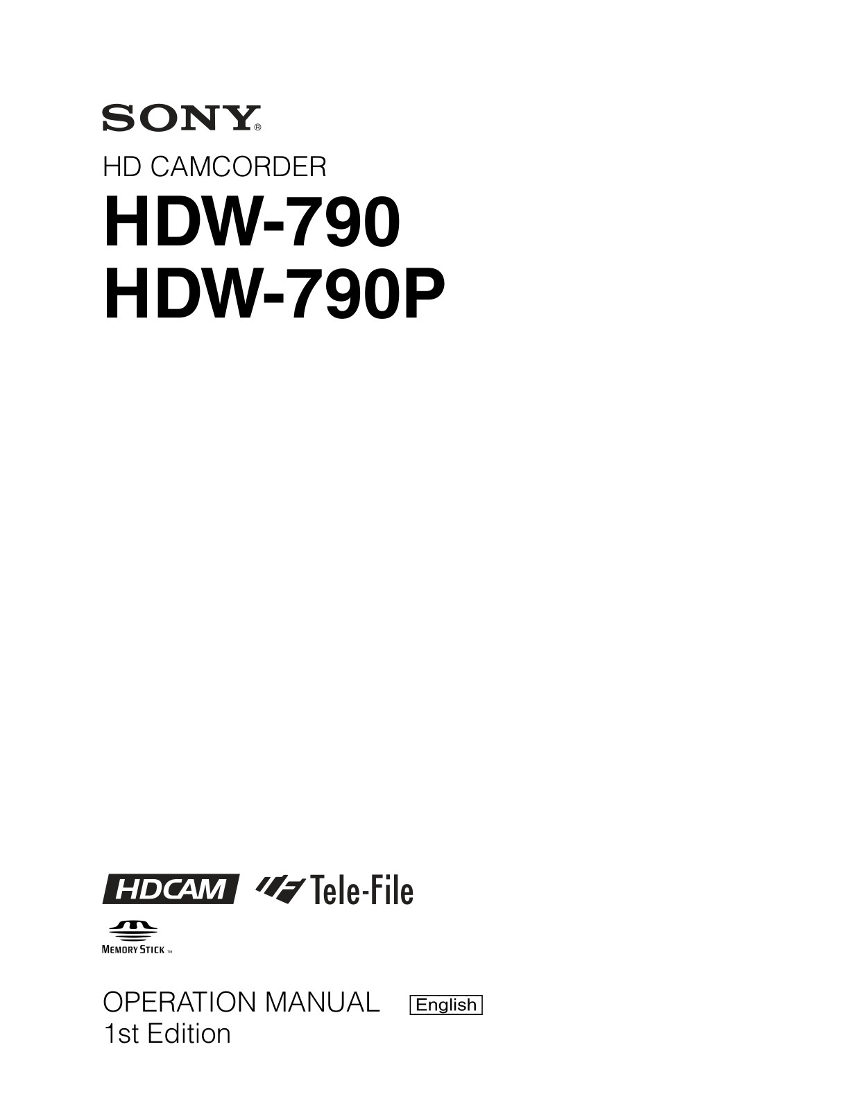 Sony HDW-790 HDCAM / XDCAM Owner Manual EN (Instant Download)