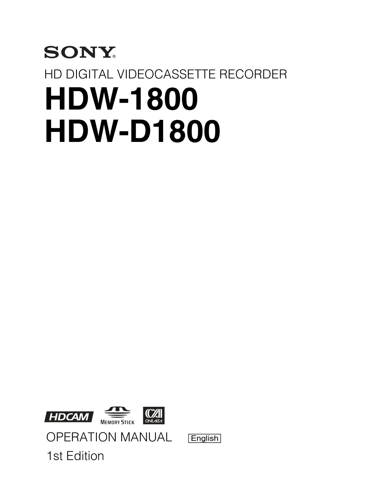 Sony HDW-D1800 HDCAM / XDCAM Owner Manual EN (Instant Download)