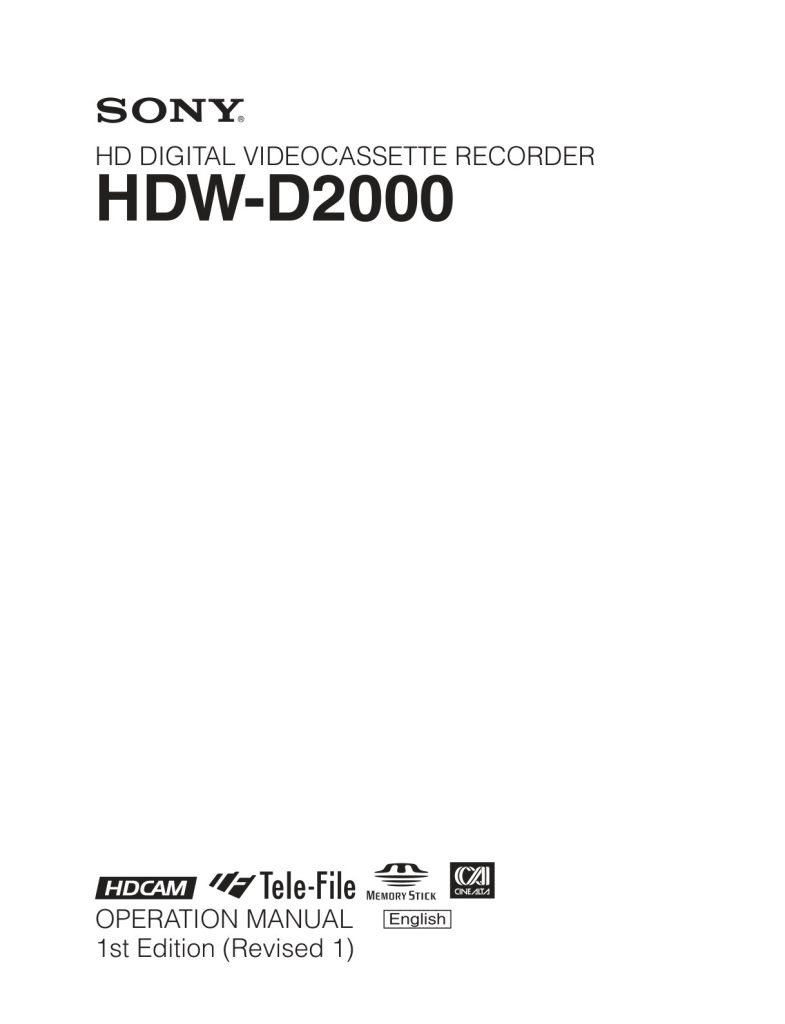 Sony HDW-D2000 HDCAM / XDCAM Owner Manual EN (Instant Download)