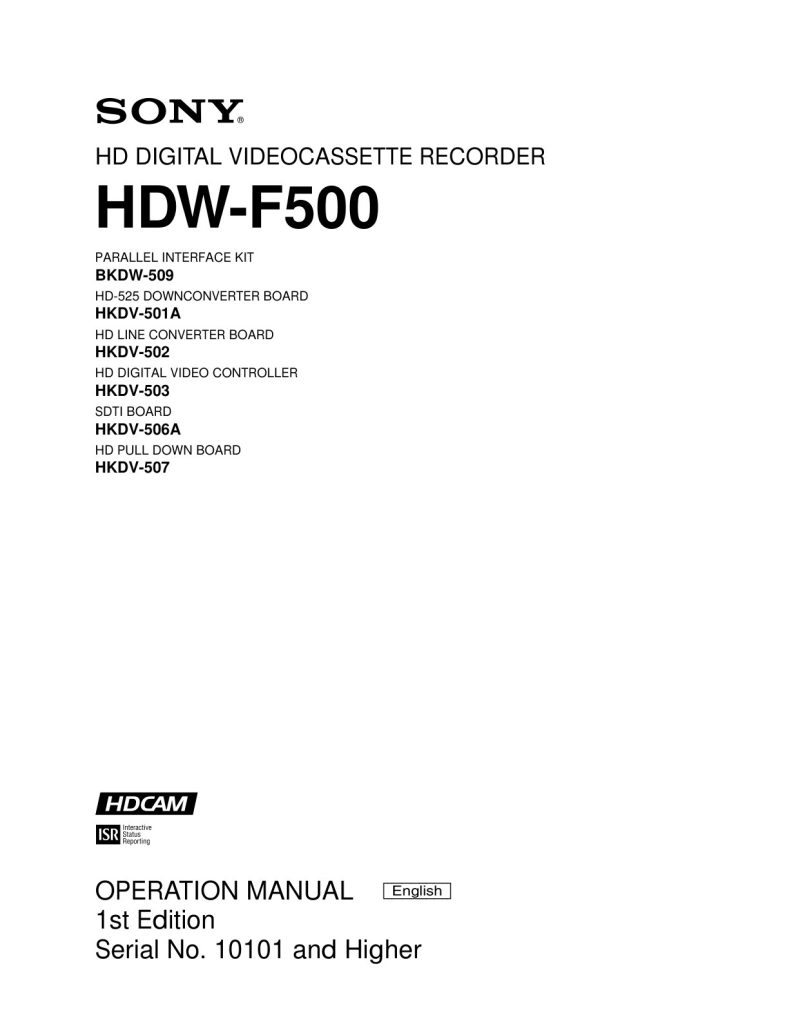 Sony HDW-F500 HDCAM / XDCAM Owner Manual EN (Instant Download)