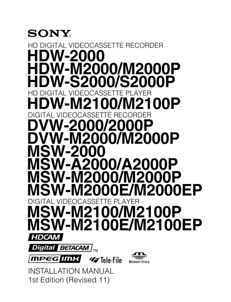 Sony HDW-M2000 HDCAM / XDCAM Owner Manual EN (Instant Download)