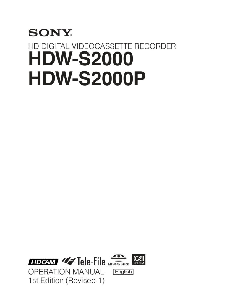 Sony HDW-S2000P HDCAM / XDCAM Owner Manual EN (Instant Download)