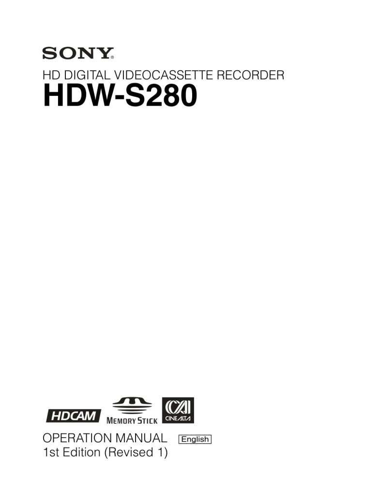 Sony HDW-S280 HDCAM / XDCAM Owner Manual EN (Instant Download)
