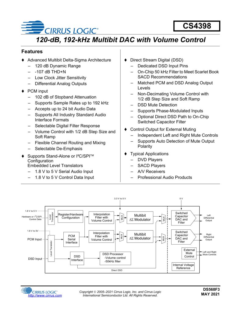 CS4398 Datasheet (Instant Download)