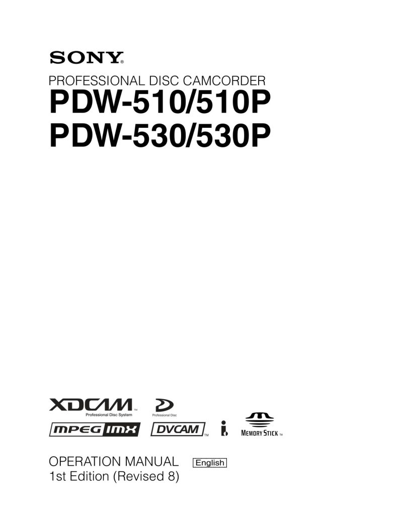 Sony PDW-510P HDCAM / XDCAM Owner Manual EN (Instant Download)