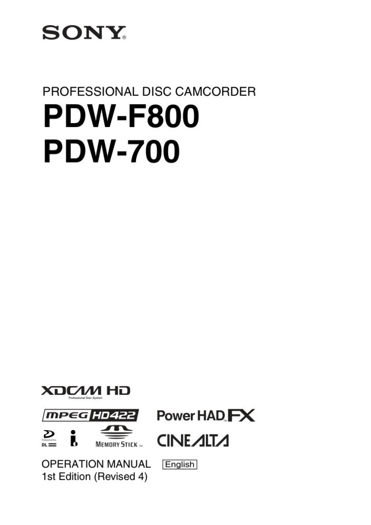 Sony PDW-700 HDCAM / XDCAM Owner Manual EN (Instant Download)